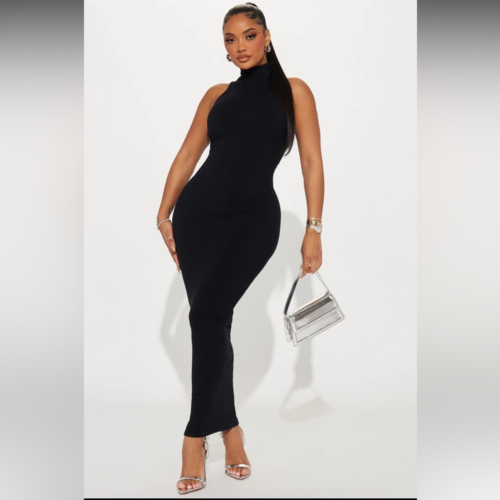 Snatched Sleeveless Mock Neck Black Stretch Maxie Dress 2X